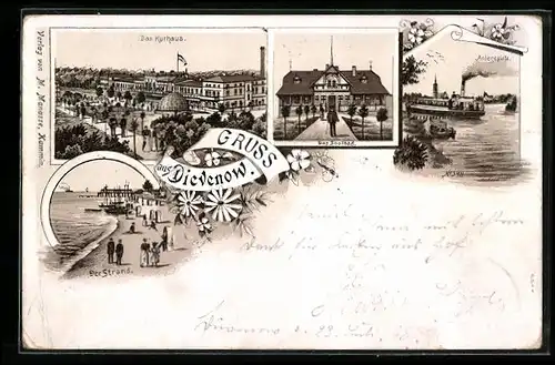 Lithographie Divenow, Das Kurhaus, Anlegeplatz, Der Strand