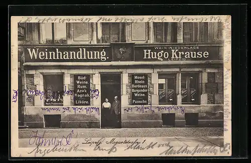AK Leipzig, Weinhandlung Hugo Krause, Mozartstrasse 1