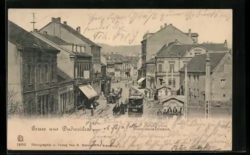 AK Dudweiler, Provinzialstrasse mit Strassenbahn