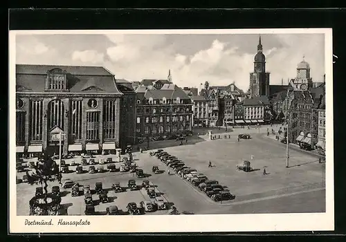 AK Dortmund, Blick auf den Hansaplatz und den Bahnhof