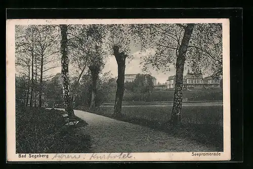 AK Bad Segeberg, auf der Seepromenade, Blick zum Schloss