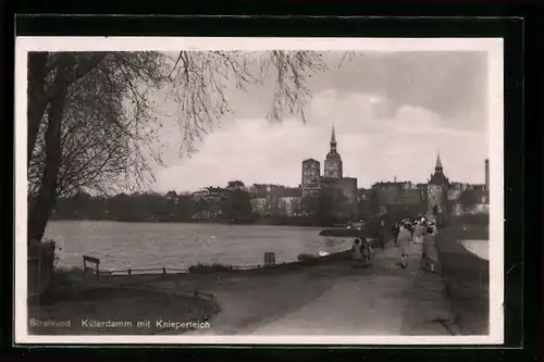 AK Stralsund, Küterdamm mit dem Knieperteich