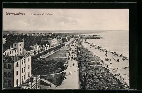 AK Warnemünde, Blick auf den Ostseestrand vom Leuchtturm aus