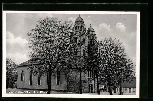 AK Guntersblum am Rhein, an der evangelischen Kirche