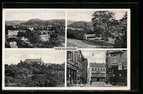 AK Hohenlimburg, Panoramaansicht der Stadt, Möllerdenkmal und Schloss, auf der Freiheitsstrasse