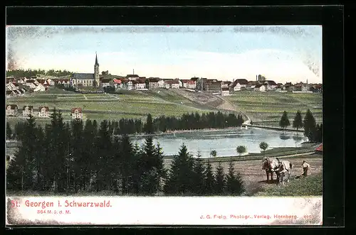 AK St. Georgen im Schwarzwald, Panoramaansicht der Ortschaft, Blick zur Kirche