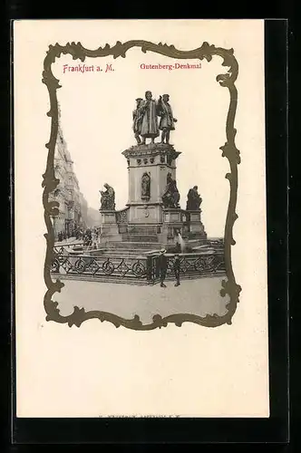 AK Frankfurt a. M., Blick auf das Gutenberg-Denkmal