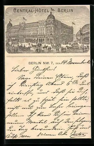 Lithographie Berlin, Blick auf das Central-Hotel