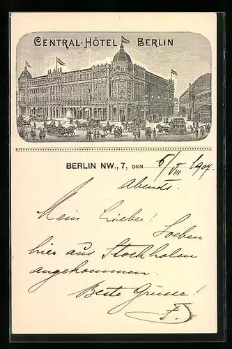 Lithographie Berlin, Blick zum Central-Hotel
