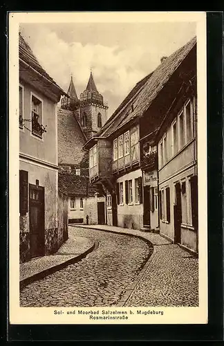 AK Salzelmen b. Magdeburg, Rosmarinstrasse mit Tischlerei