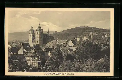 AK Schmalkalden in Thüringen, Stadttotale mit Blick auf die Kirche