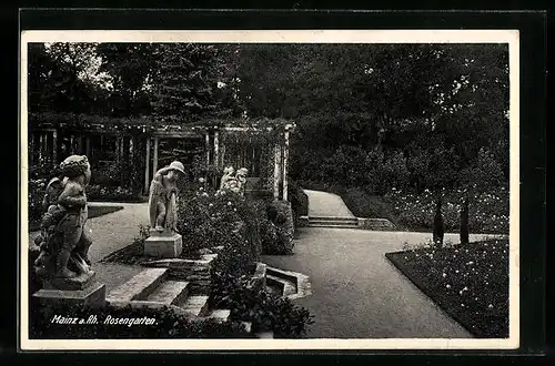 AK Mainz am Rhein, Skulpturen im Rosengarten