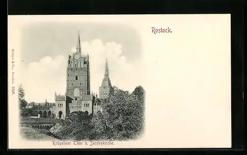 AK Rostock i. Meckl., Jacobykirche und Kröpeliner Thor