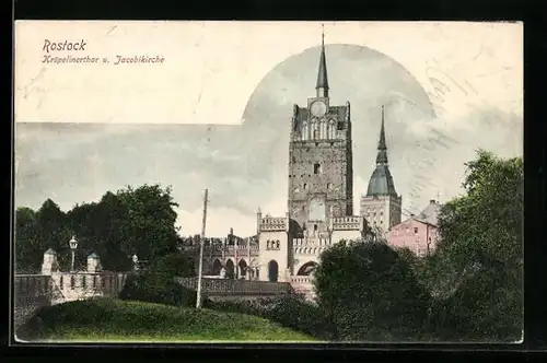 AK Rostock i. Meckl., Strasse zum Kröpelinerthor und zur Jacobikirche