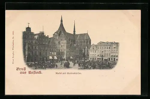 AK Rostock i. Meckl., die Marienkirche am Marktplatz