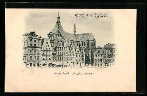 AK Rostock i. Meckl., Blick auf den neuen Markt und die Marienkirche