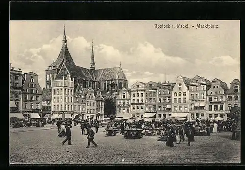 AK Rostock i. Meckl., Marktstände auf dem Marktplatz