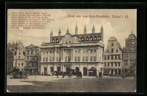 AK Rostock i. Meckl., Kutschen vor dem Rats-Weinkeller