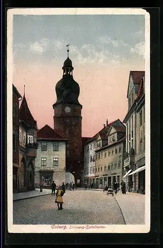 AK Coburg, der Spitalturm auf dem Steinweg