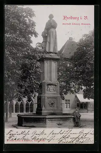 AK Freiburg i. B., am Berthold Schwarz Brunnen