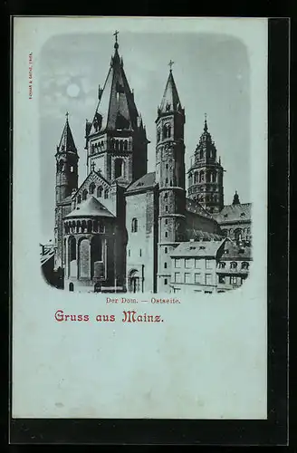 Mondschein-AK Mainz am Rhein, Ostseite des Doms