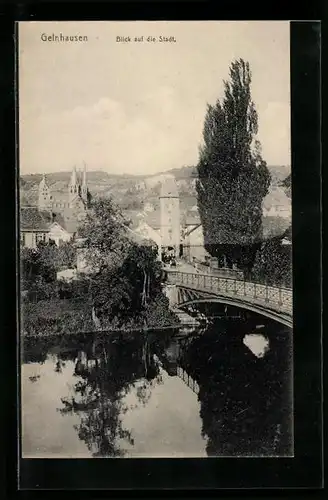 AK Gelnhausen, Partie an der Brücke mit Blick auf die Stadt