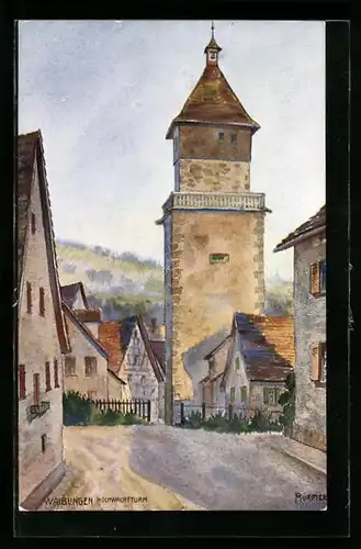 Künstler-AK Waiblingen, auf der Strasse am Hochwachtturm