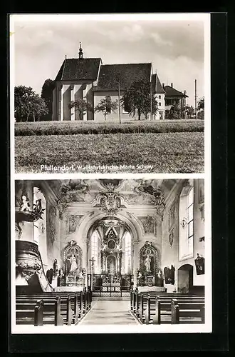 AK Pfullendorf, die Wallfahrtskirche Maria Schray, Innenansicht mit dem Altar