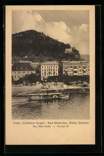 AK Bad Schandau i. Sächs. Schweiz, Blick auf das Hotel Goldener Engel