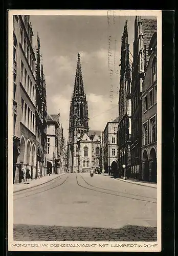 AK Münster i. W., der Prinzipalmarkt mit der Lambertikirche