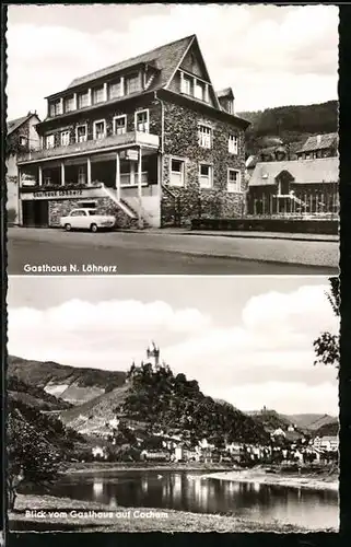 AK Cochem, Blick vom Gasthaus auf die Stadt, das Gasthaus N. Löhnerz