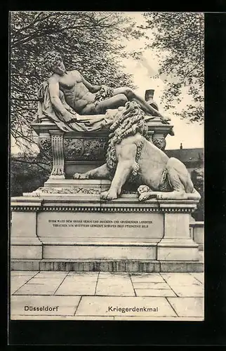 AK Düsseldorf, das Kriegerdenkmal, Mann mit Löwen