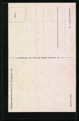 AK Krummenhennersdorf b. Freiberg i. Sa., Ortstotale mit der Kirche, Eingang z. Grabentour und Heim