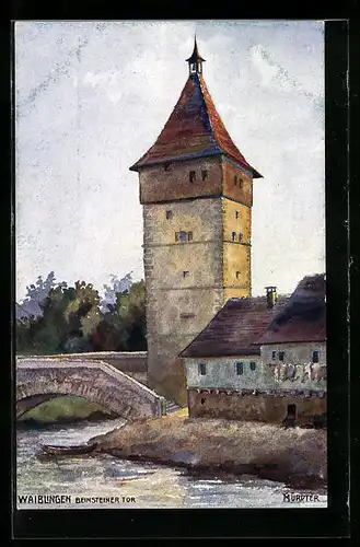 Künstler-AK Waiblingen, Brücke zum Beinsteiner Tor