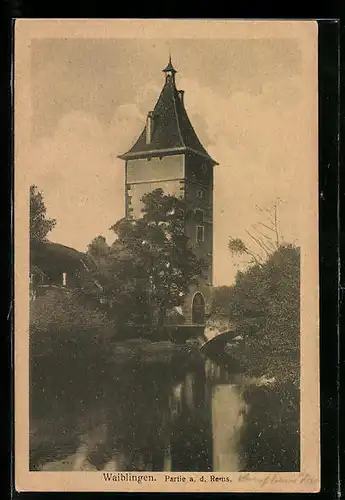 AK Waiblingen, Turm am Ufer der Rems