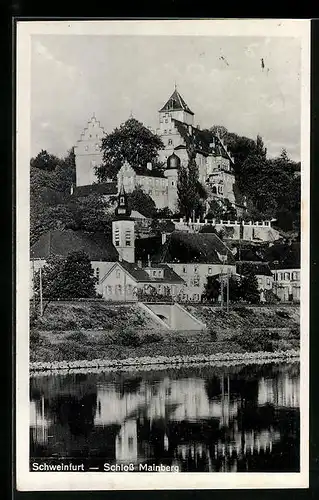 AK Schweinfurt am Main, am Flussufer unter dem Schloss Mainberg