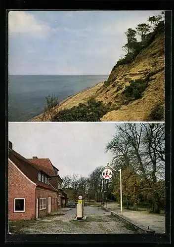 AK Dänisch-Niendorf, Gaststätte Zur Schmiede, Blick aufs Meer hinaus, Tankstelle