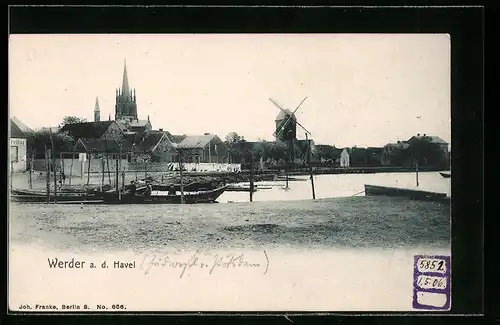 AK Werder a. d. Havel, Blick zur Windmühle und zur Kirche