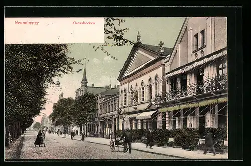 AK Neumünster, Stadthäuser am Grossflecken, die Tonhalle