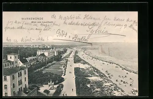 AK Warnemünde, Strandpromenade vom Leuchtturm aus