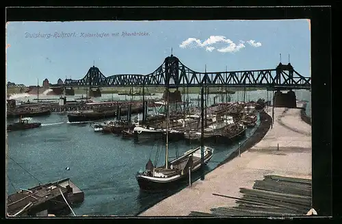 AK Duisburg-Ruhrort, Kaiserhafen mit der Rheinbrücke