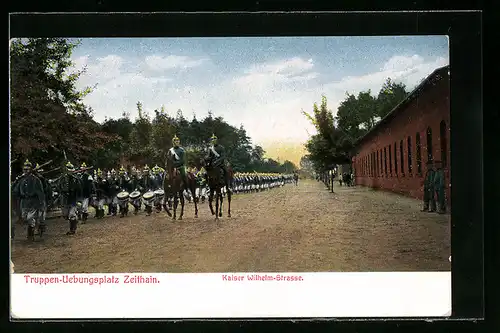 AK Zeithain, Truppenübungsplatz, Parade auf der Kaiser Wilhelm-Strasse
