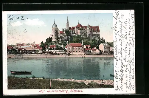 AK Meissen, Blick vom Elbeufer auf die Kgl. Albrechtsburg