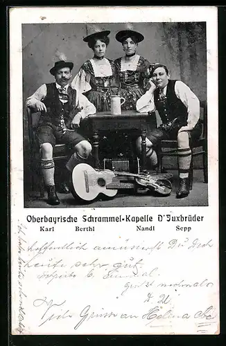 AK Oberbayrische Schrammel-Kapelle D`Juxbrüder Karl, Berthl, Nandl und Sepp
