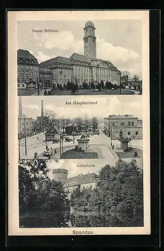 AK Berlin-Spandau, Neues Rathaus, am Hauptbahnhof, Juliusturm