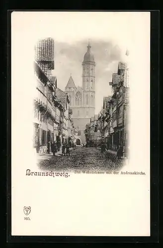 AK Braunschweig, Die Weberstrasse mit der Andreaskirche