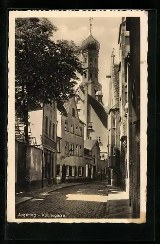 AK Augsburg, Kohlergasse mit Kirche