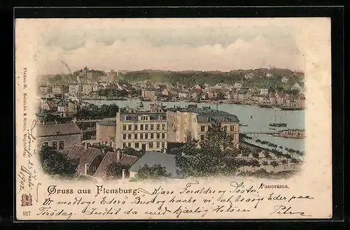 AK Flensburg, Panorama aus der Vogelschau