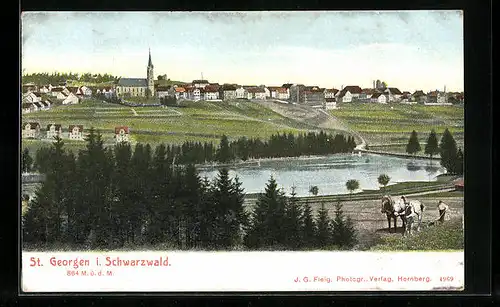 AK St. Georgen im Schwarzwald, Ortsansicht von einer Anhöhe aus