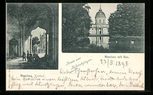 AK Schwetzingen, Moschee mit See, Vorhof der Moschee